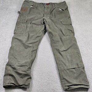 Wrangler RIGGS Workwear Cargo Pants Mens 40x32 Green Flannel Lined Relaxed Fit